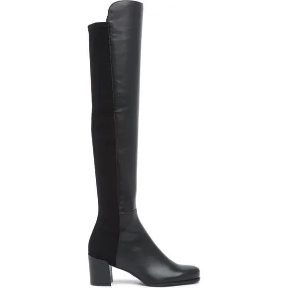 Stuart Weitzman 5050 Over the Knee Boots- Black Leather City Block Heel Size 4 - Picture 2 of 8